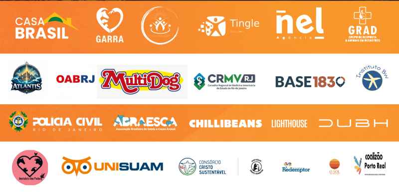Parceiros da Rede Vida Animal RJ - Casa Brasil, Garra, Tingle, Nel Agência, GRAD, Atlantis, OAB RJ, MultiDog, CRMV RJ, BASE 1830, Instituto BW, Polícia Civil RJ, ABRAESCA, Chillibeans, Lighthouse, DUBH, Santuário dos Bichos, UNISUAM, Consórcio Cristo Sustentável, Redemptor, O SOL, Coalizão Porto Real